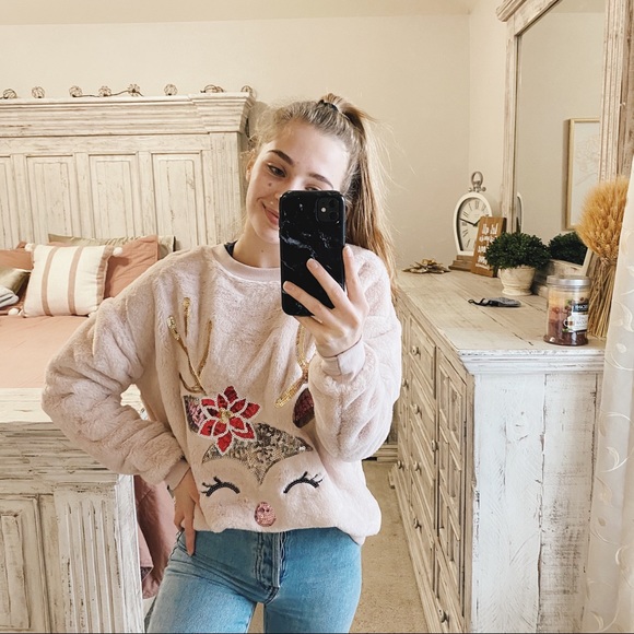 third wish Sweaters - THIRD WISH MEDIUM BLUSH PINK REINDEER CHRISTMAS